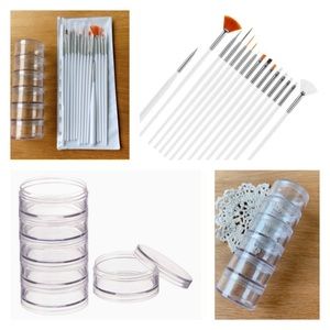 15Pcs Acrylic Nail Art Brush Set + 5 layer stackable acrylic clear container
